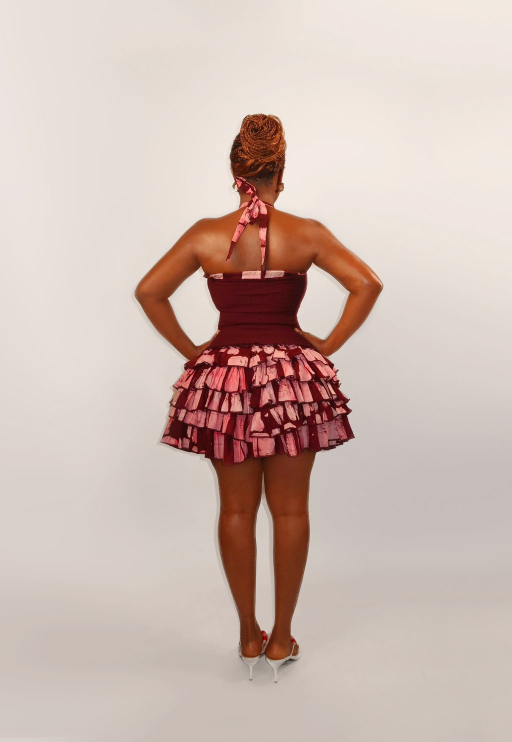 Babs Wine & Pink Adire Top & Ruffle Shorts Set {Pre-Launch Price}